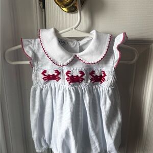 Magnolia Baby White Romper with Red Crab Embroidery